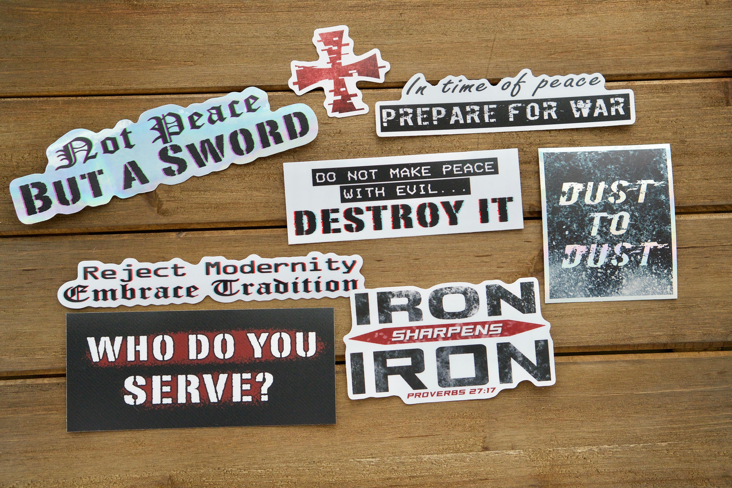 Warfare Sticker Assortment - 8 Pack - Vinyl Stickers: Strengthen your faith and spread the word with this set of 8 premium, durable Catholic vinyl stickers for laptops, water bottles, notebooks, and more. Perfect stocking stuffer! #CatholicGifts #DurableStickers #WarfareMessages