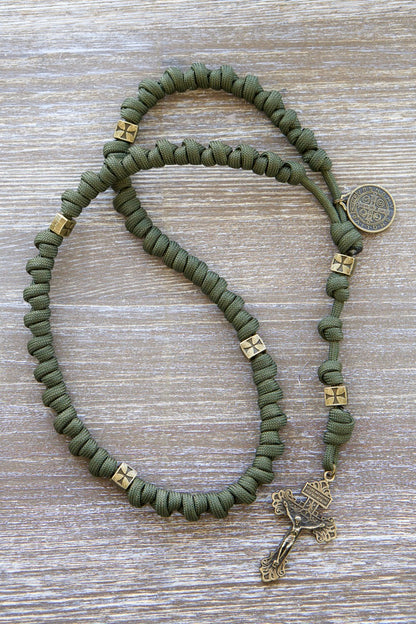 Army Green and Olive Crusader - Knotted Rope Rosary
