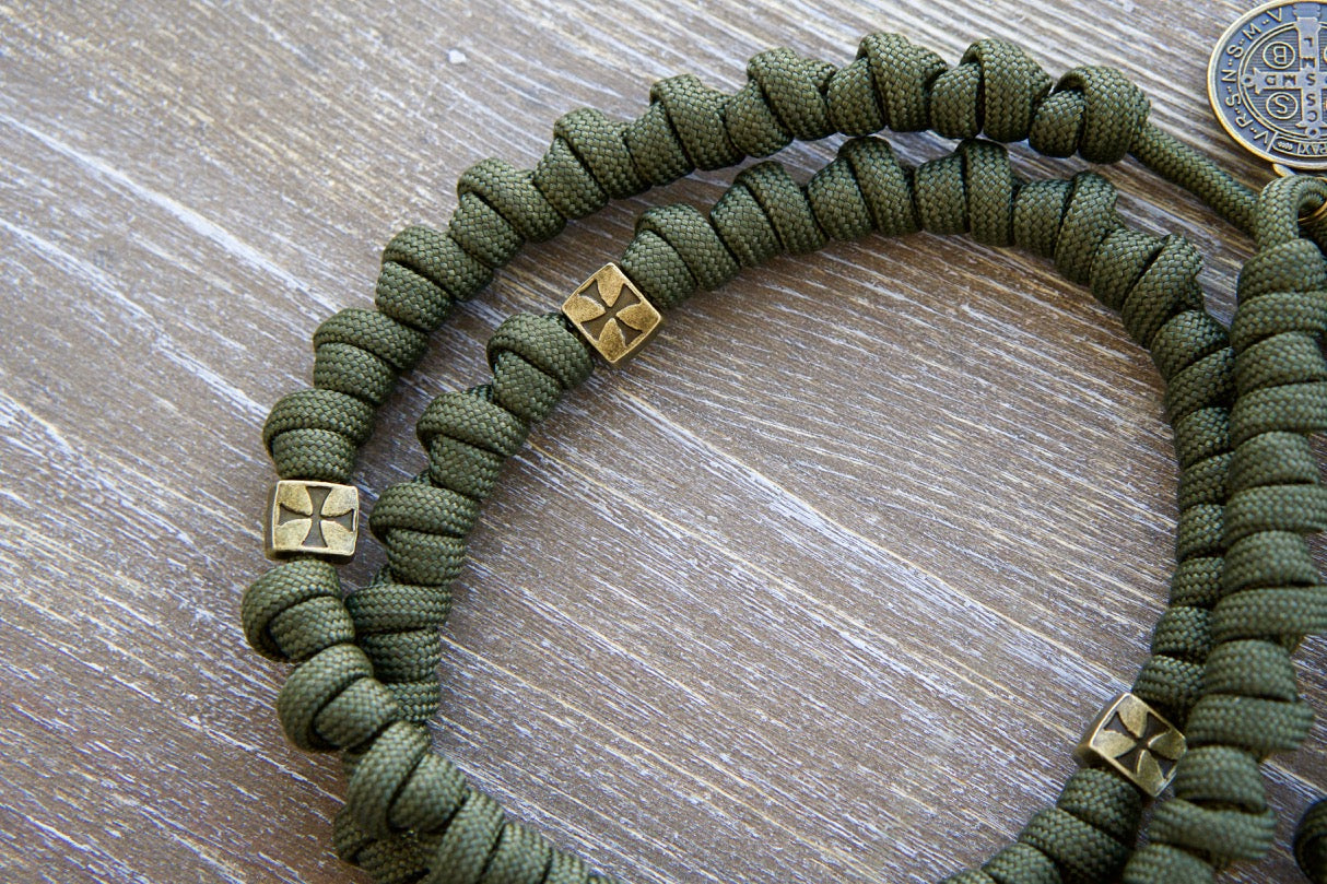 Micro Paracord Cross Rosary in OD/Green