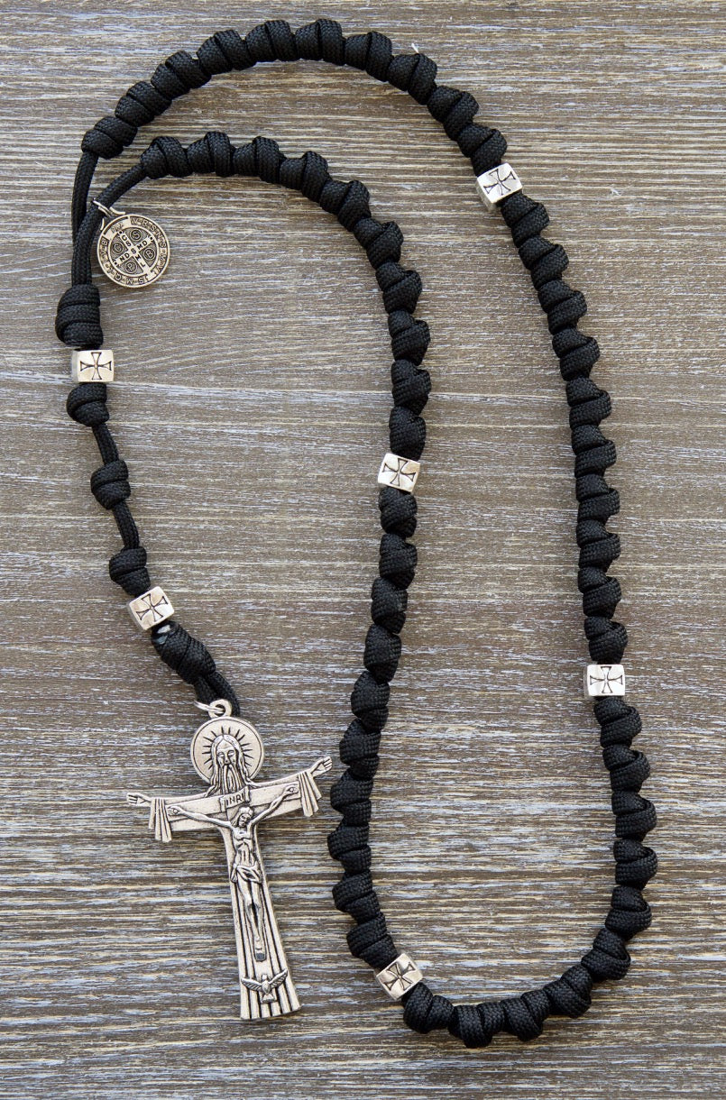 Black and Silver Crusader - Knotted Rope Rosary – Sanctus Servo