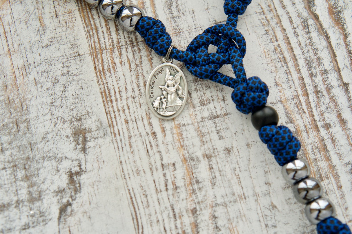 Blue and Gunmetal - Kid's 5 Decade Paracord Rosary