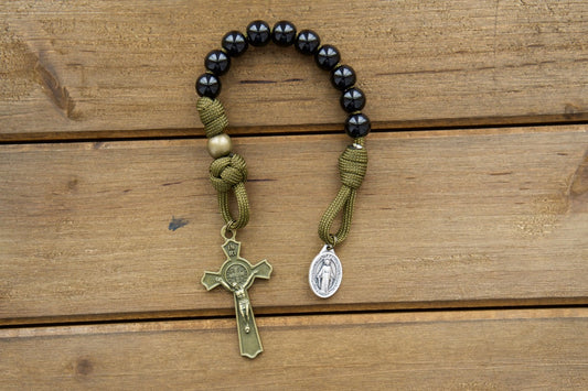 Kids Army Green & Black Paracord Rosary - Durable 1 Decade Catholic Prayer Tool for Little Warriors