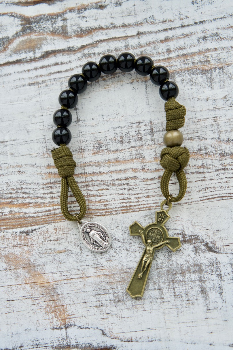 Micro Paracord Cross Rosary in OD/Green