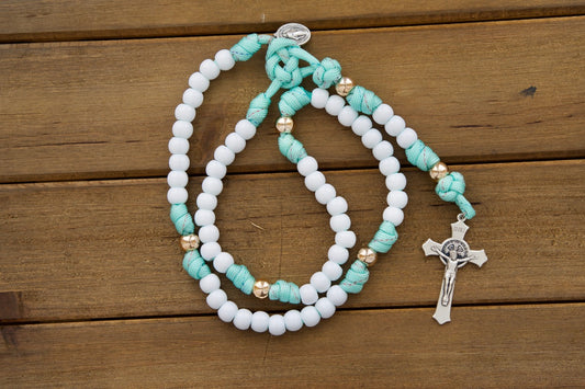 Kids' Mint Green Paracord Rosary - Perfect for First Communion or Easter Gifts