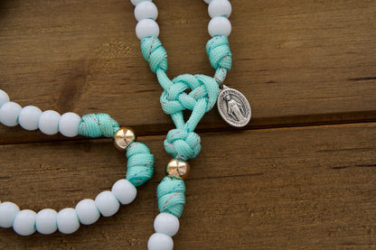 Kids Mint Green 5 Decade Paracord Rosary - Durable Catholic Gift for First Communion or Easter