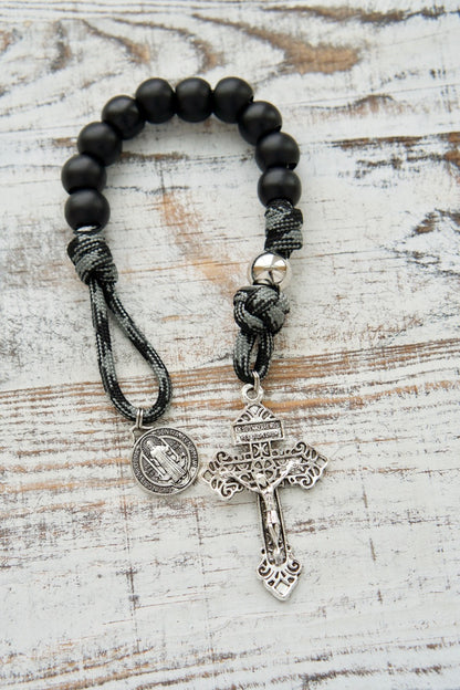 The Demon Destroyer - 1 Decade Paracord Rosary: Durable, Premium Unbreakable Paracord Rosary for Men with Silver Pardon Crucifix and St. Benedict Medal