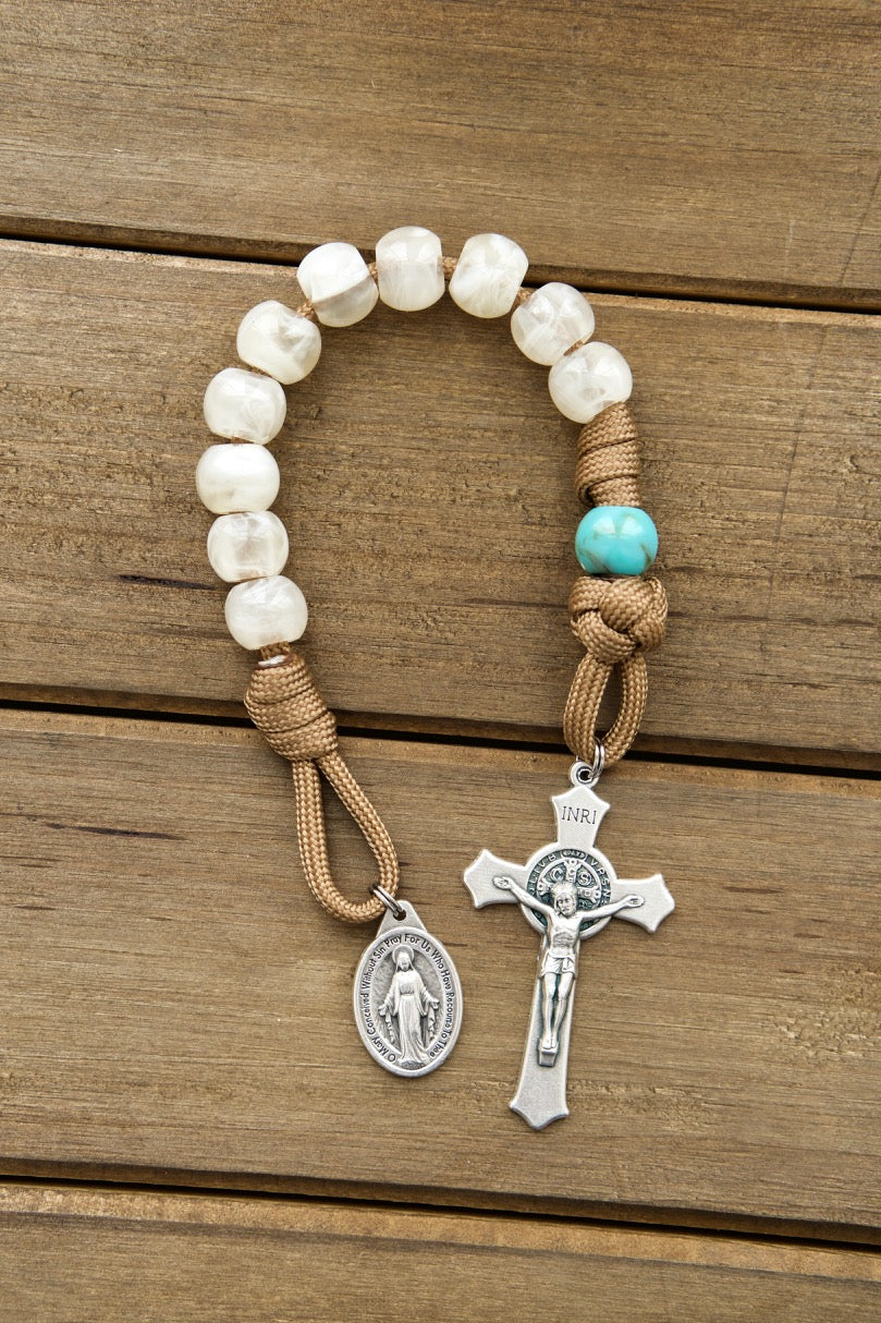 Divine Hope - Brown, Teal, and Cream 1 Decade Paracord Rosary: Durable and Unbreakable Catholic Gift for Prayer Warriors