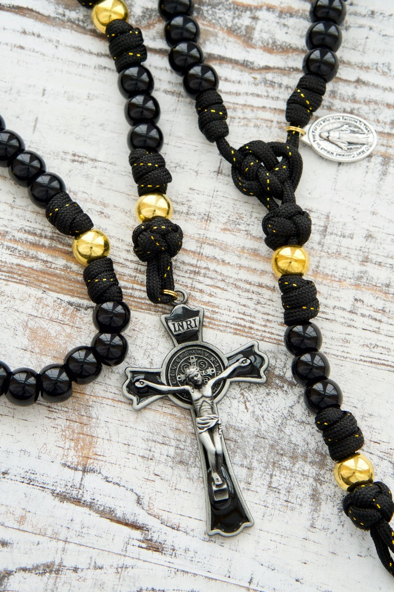 Buy Matte Black Onyx Mens Beaded Necklace with Silver Cross | JaeBee