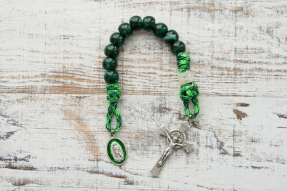Our Lady of Guadalupe 1 Decade Paracord Rosary - Durable, Premium Green Design with St. Benedict Crucifix and Devotional Medal for Daily Prayers.