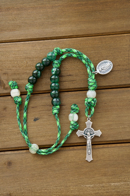 Catholic rearview mirror paracord rosary featuring Our Lady of Guadalupe design and adjustable length for on-the-go prayer, perfect travel companion and durable construction for any car or truck.