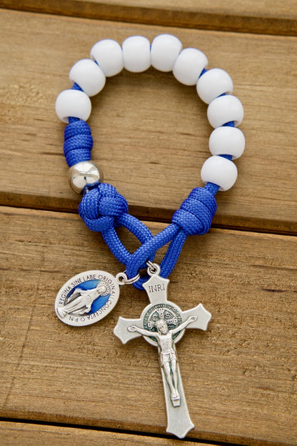 Durable 1 Decade Paracord Rosary with Blue Miraculous Medal Design - Perfect for Kids and On-the-Go Prayers.