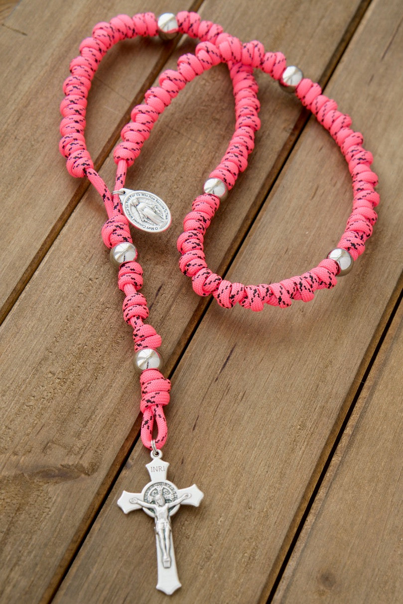 The Family Protector - Pink and Silver - Knotted Rope Rosary